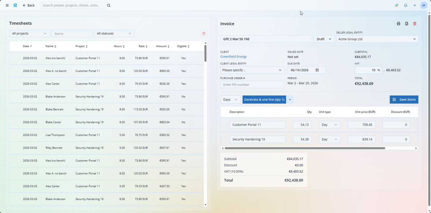 ResIt invoice and operational detail view representing API-connected workflows